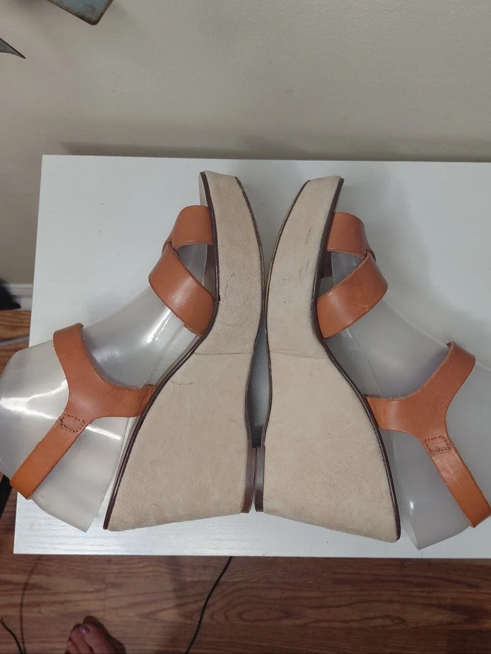 J. Crew Strappy Cognac Leather Wedge Sandals Women's size 8
